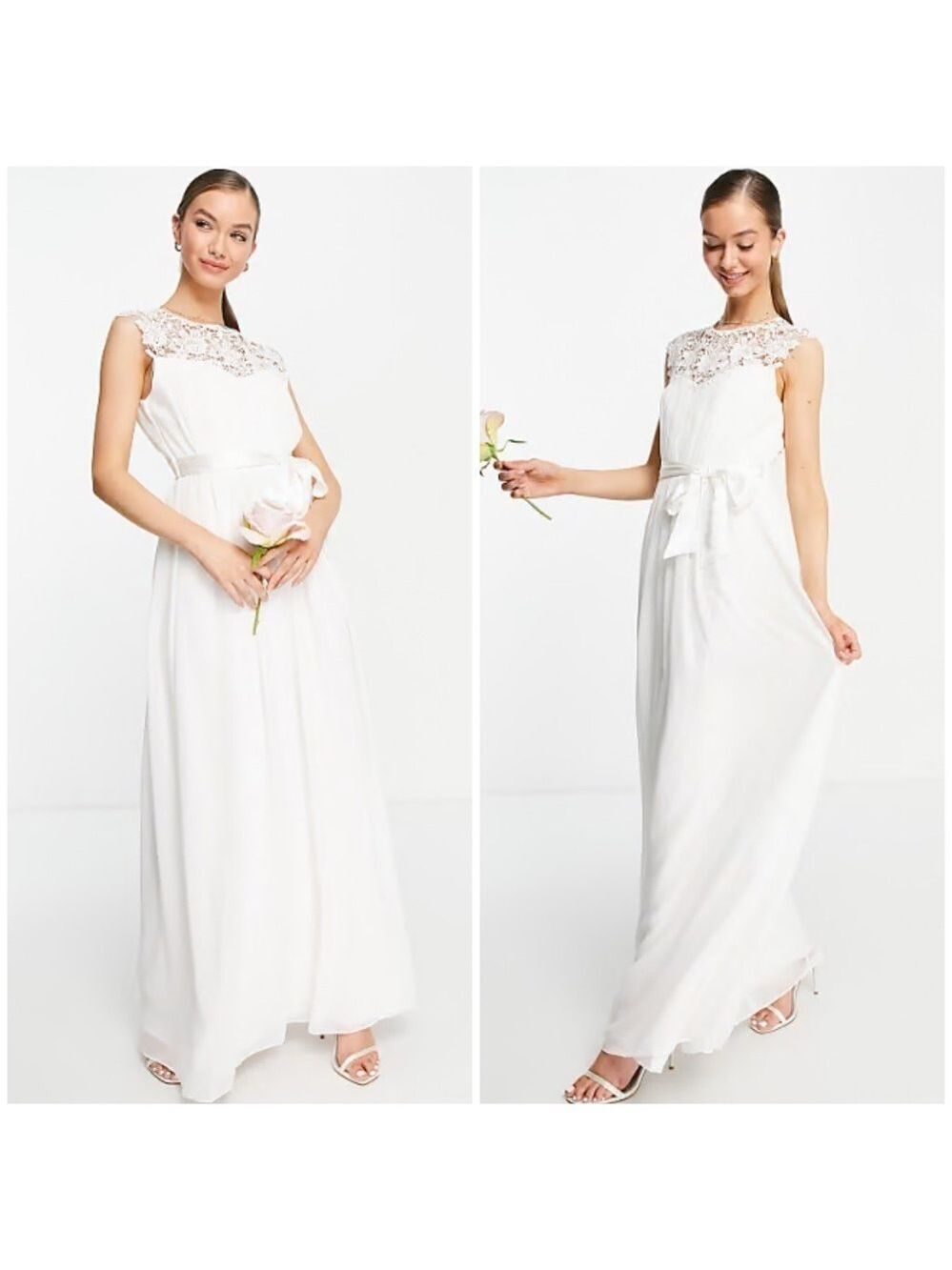 ASOS Little Mistress Bridal Lace Detail Maxi Dress in Ivory